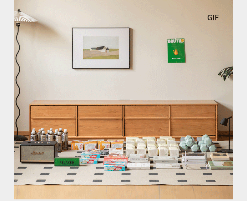 Сherry Solid Wood Modern Floor Storage Locker TV Cabinet.