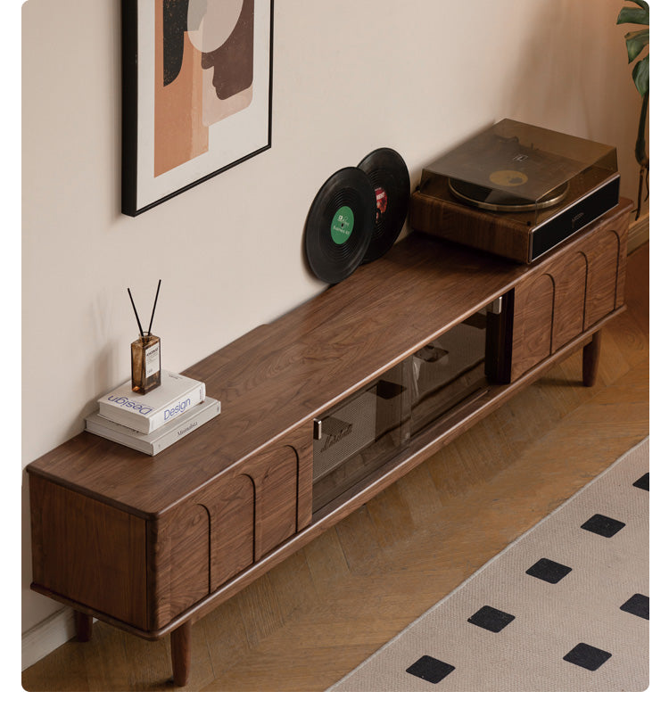 Black Walnut Solid Wood Retro Large Capacity TV Cabinet.