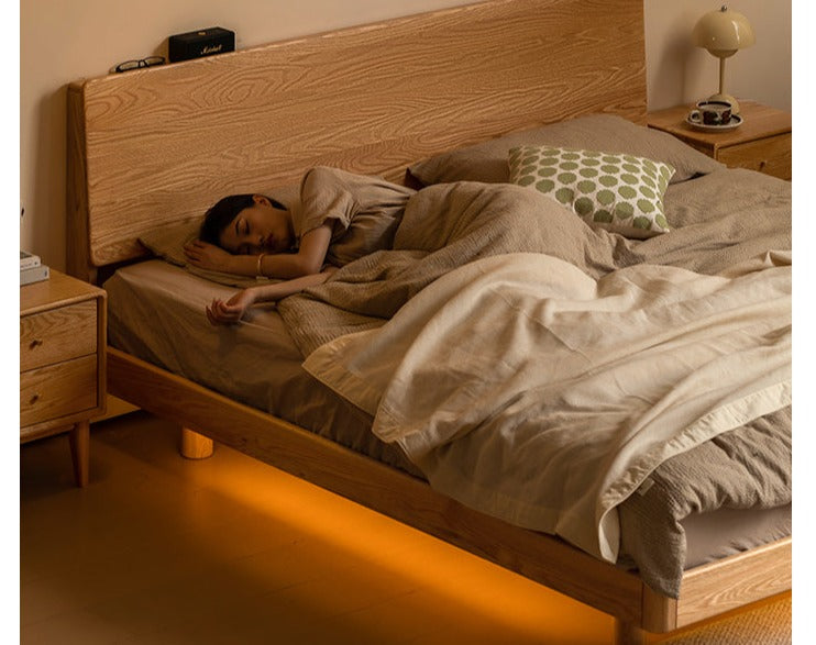 Oak Solid Wood Modern Suspension Bed