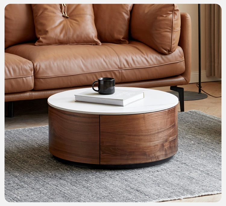 Black Walnut Solid Wood Light Luxury Round Rock Plate Coffee Table