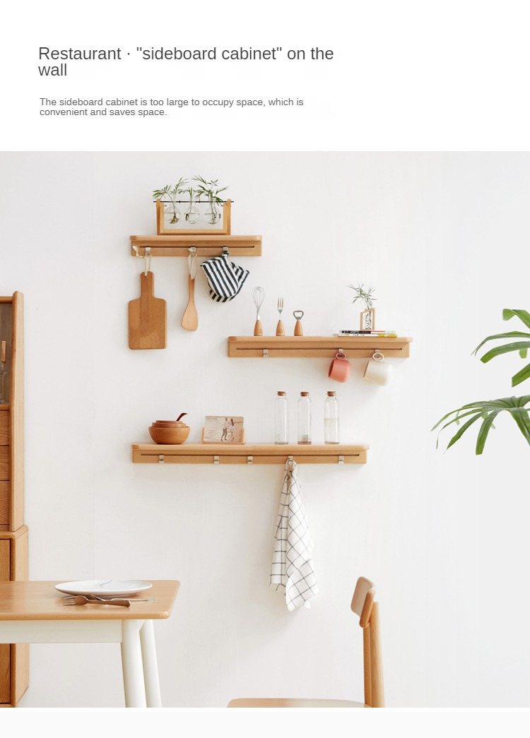 Beech Solid Wood Wall Shelf With Hooks