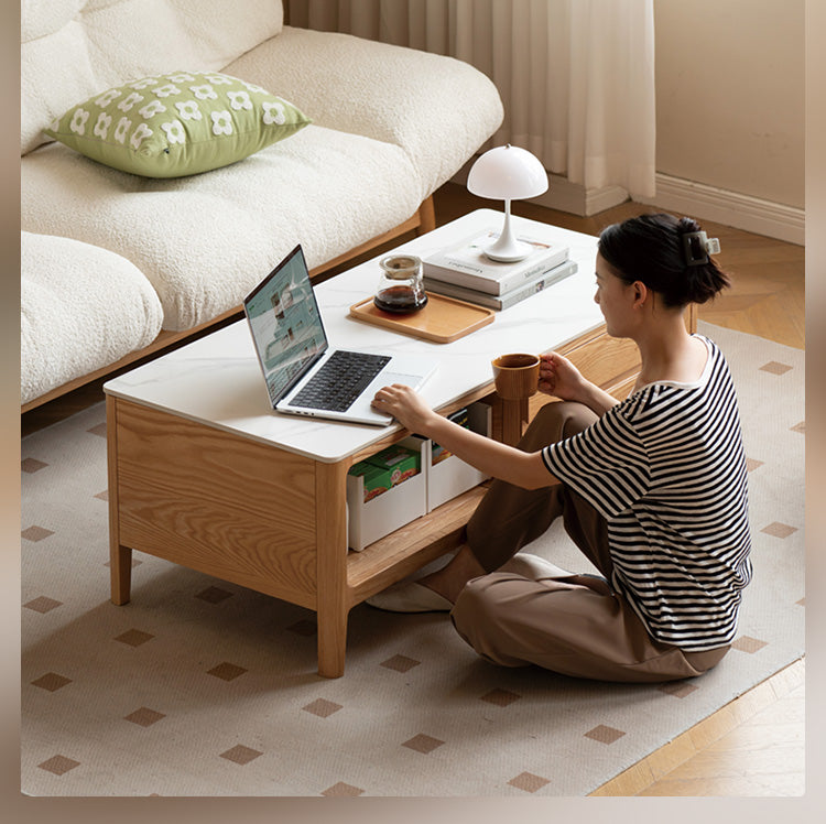 Oak, Solid Rubberwood Coffee Table Rock Slabs