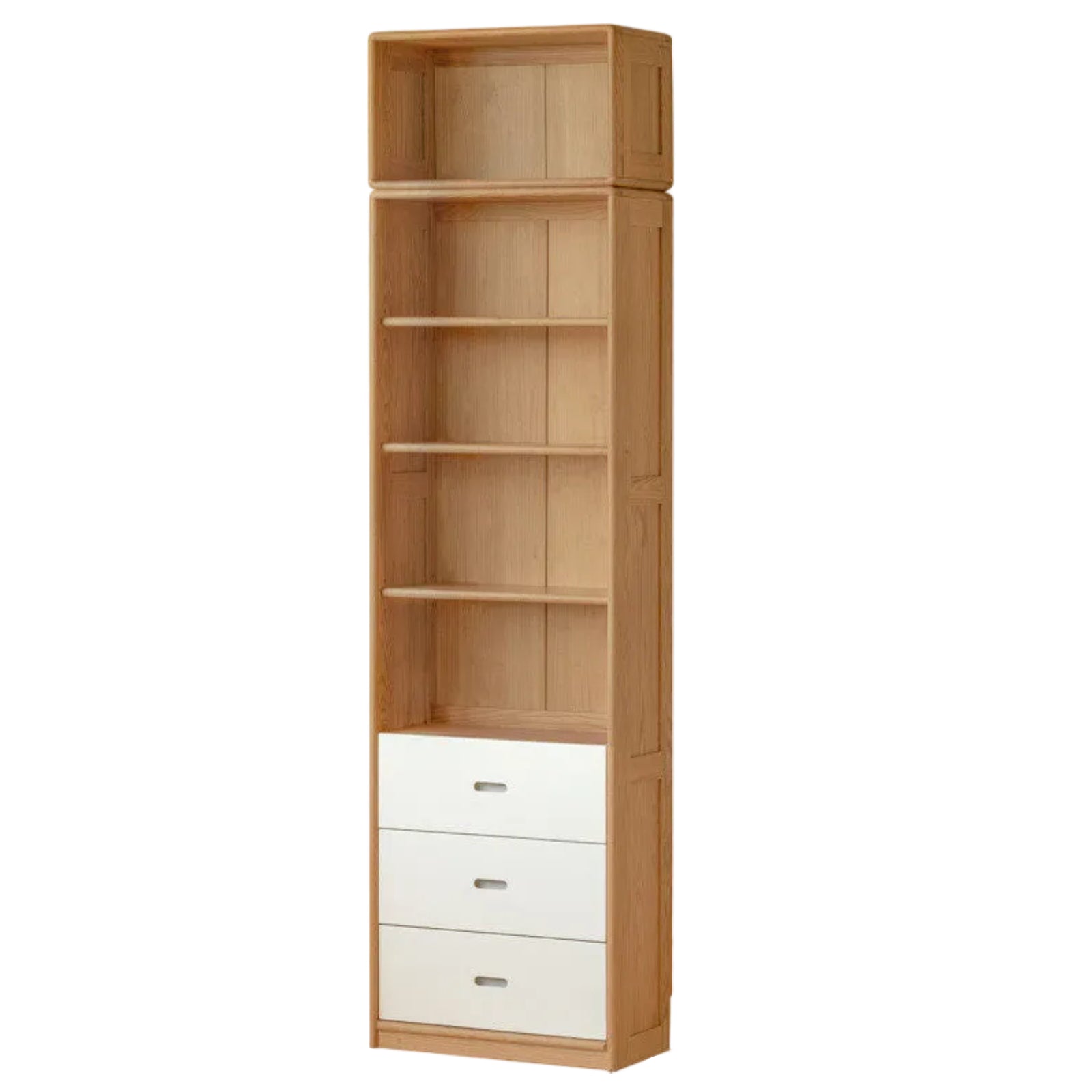 European Beech, Oak Solid Wood Floor-Standing Bookshelf with Glass Door Display