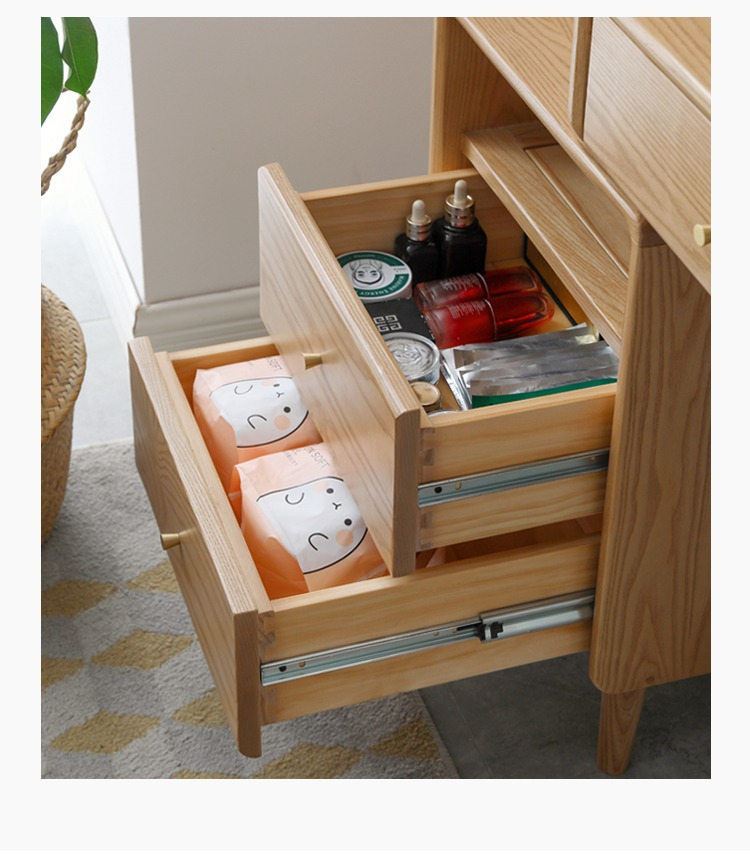 Ash Solid Wood Vanity Table with Mirror Shelf & Flip Cover.