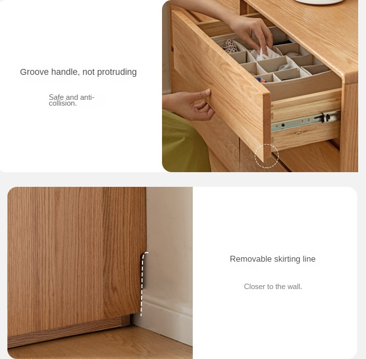 Oak, Ash Solid Wood Retractable Vanity Table Storage Cabinet.