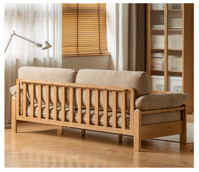 Ash Solid Wood Genuine leather, fabric Exposed Frame Sofa with Tufted Cushions