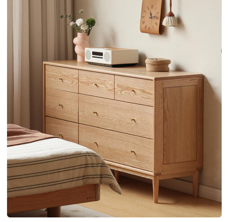 Oak Solid Wood, Solid RubberWood Nordic Chest of Drawers