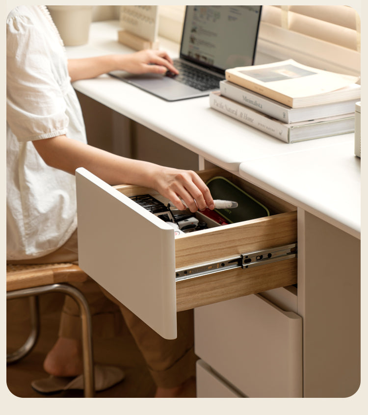 Rubber Wood, Poplar Solid Wood Cream Style Single-Leg Desk
