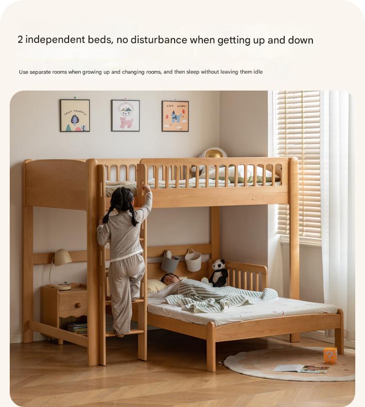 Beech solid wood children's bunk bed.