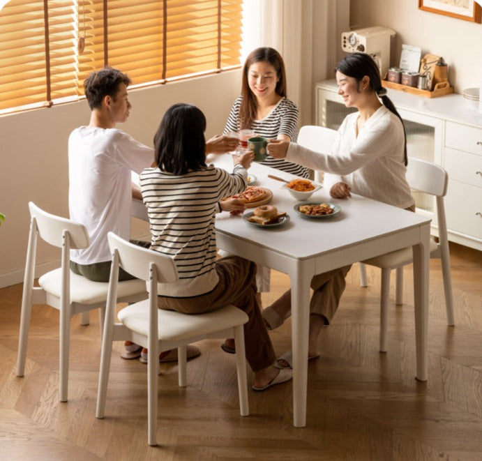 4 pcs Solid RubberWood, Birch Solid Wood Dining Chair Cream Style