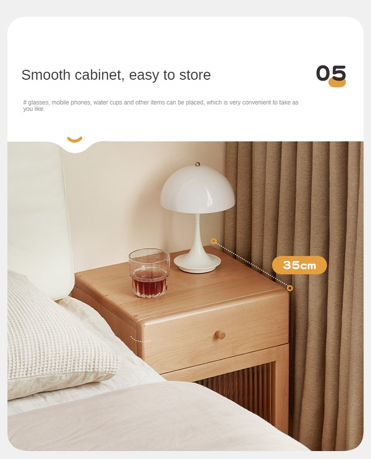 Beech Solid Wood Nightstand With Light
