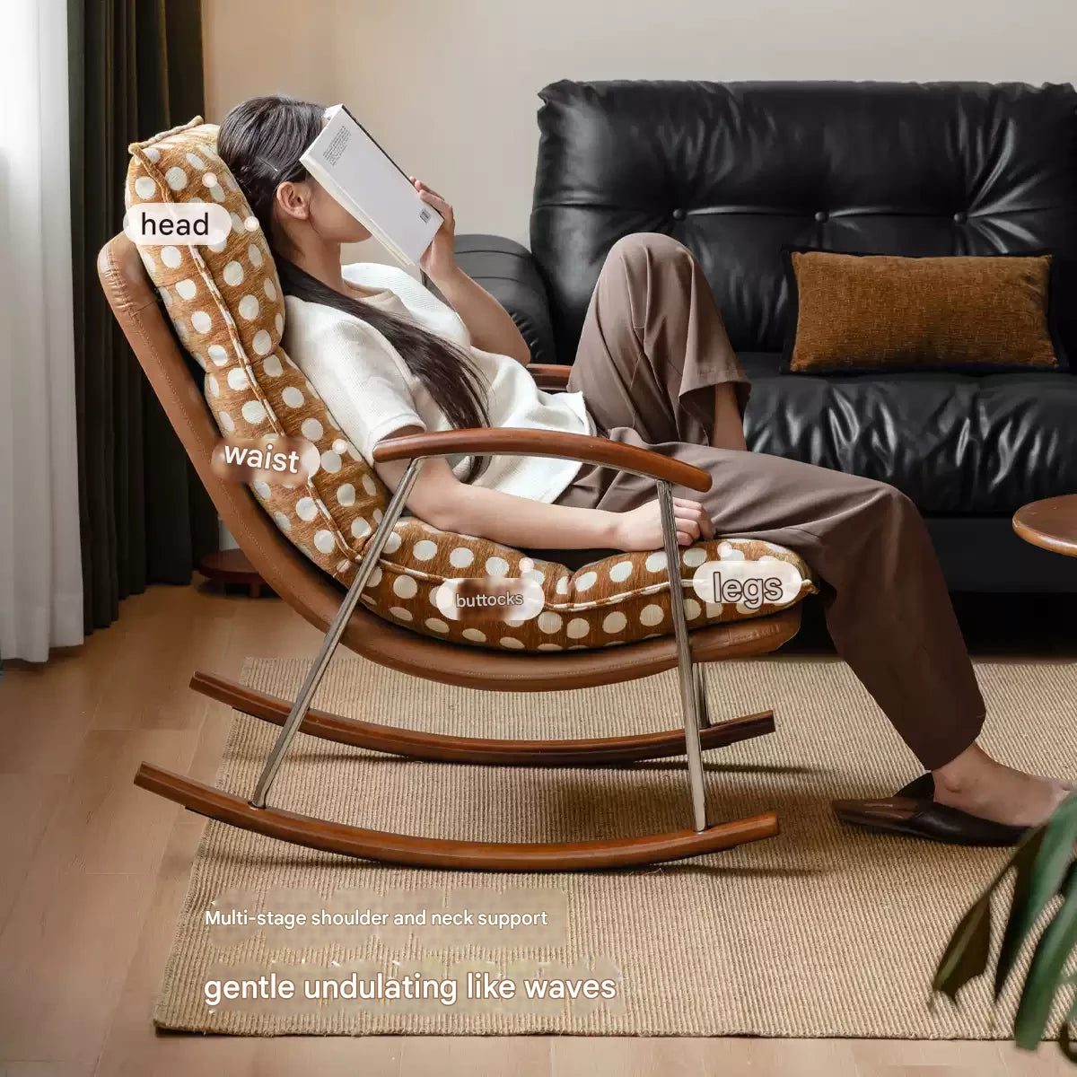 Fabric medieval style rocking chair.