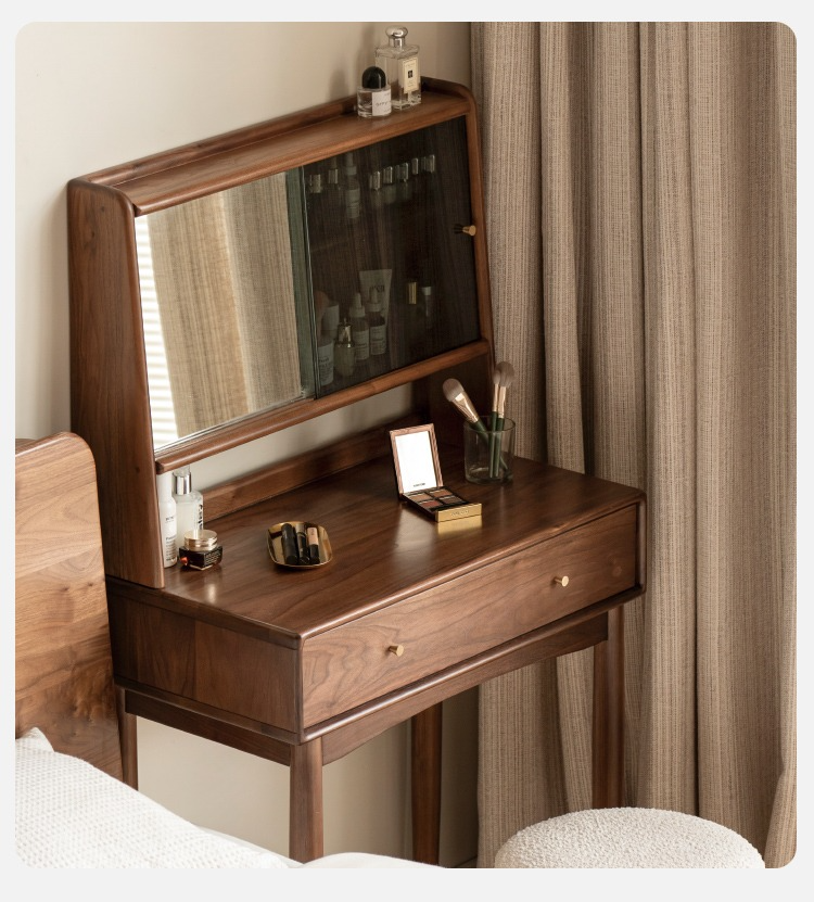 Black Walnut, Walnut Tree Solid Wood Mirror Dressing Table.