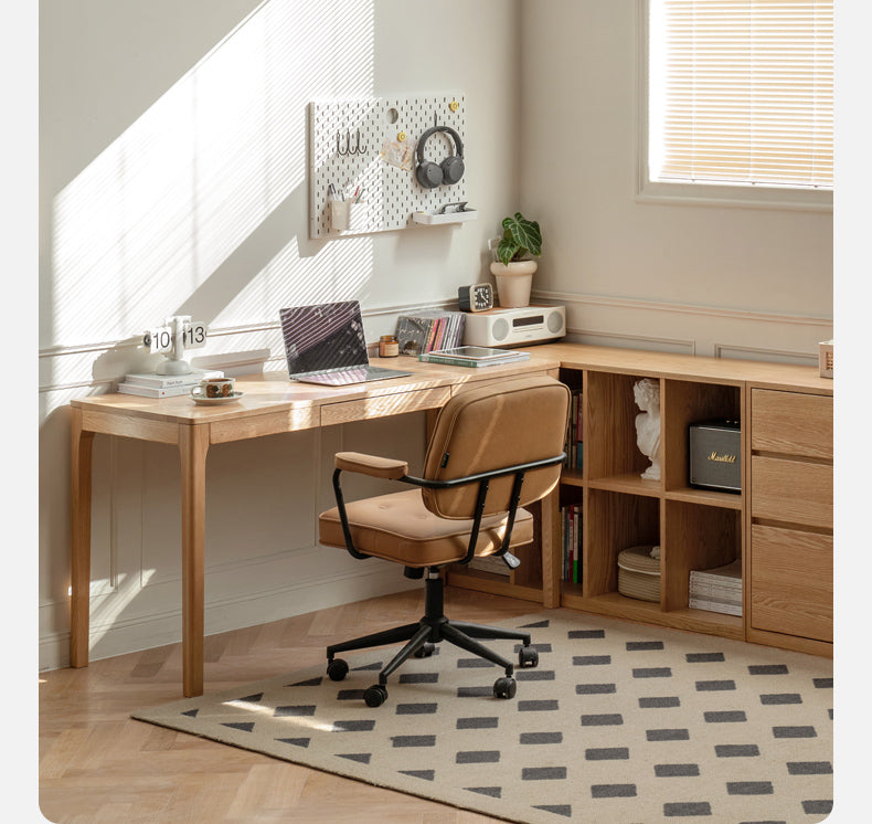 Oak, Beech Solid Wood Shelves Office Desk