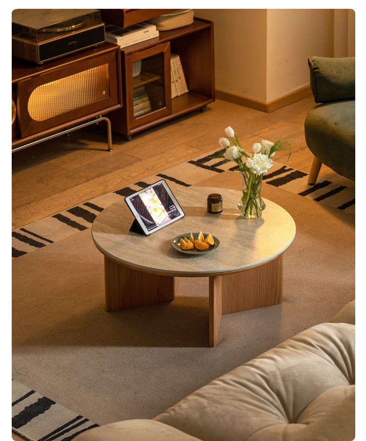 Oak Solid Wood Travertine Rock Plate Coffee Table