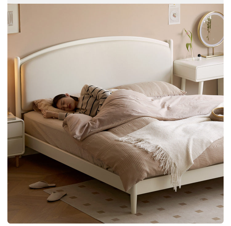 Cherry Solid Wood Bed Technology Сloth Cream Style