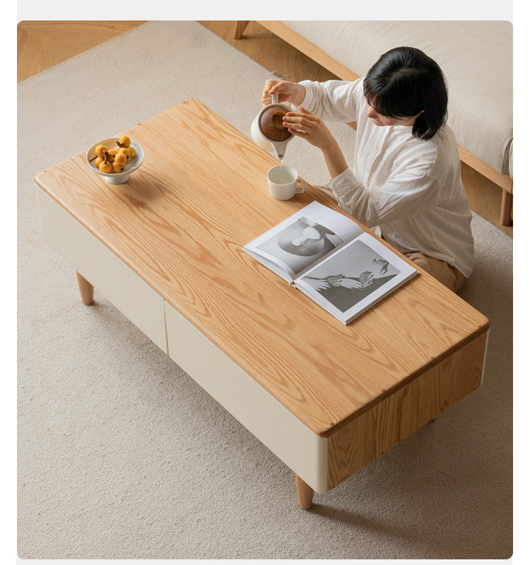 Oak Solid Wood Modern Coffee Table With Drawer
