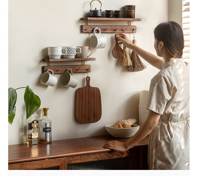 Black Walnut, Beech Solid Wood Wall Shelf