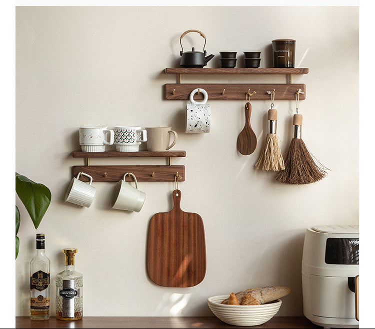 Black Walnut, Beech Solid Wood Wall Shelf