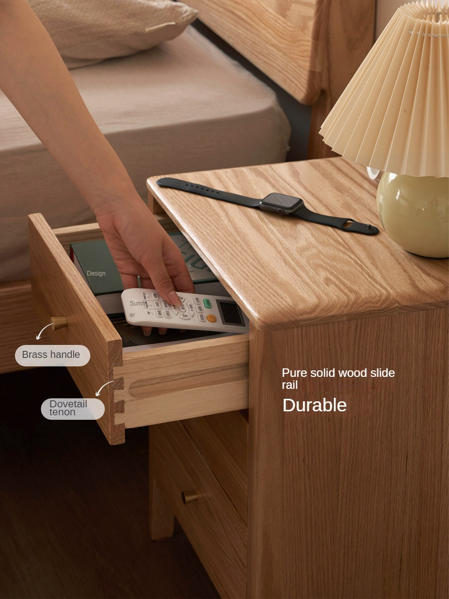 Solid RubberWood, Oak Solid Wood Modern Nightstand.