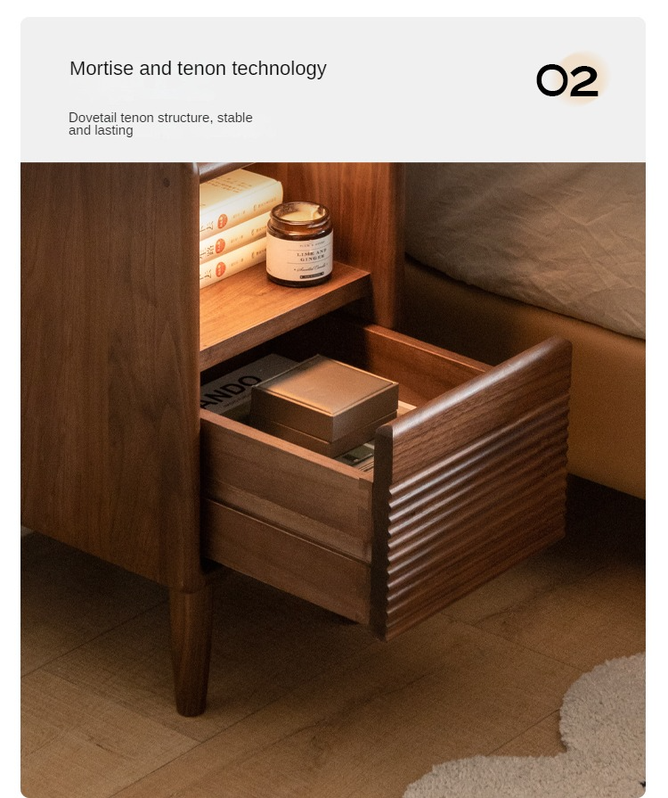 Black Walnut Solid Wood Nightstand Narrow Night Light: