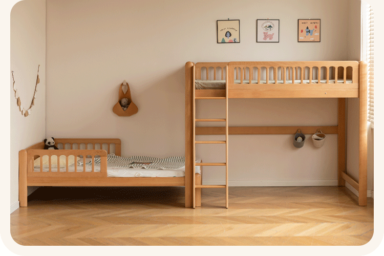 Beech solid wood children's bunk bed.