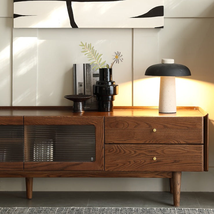 Ash Solid Wood TV Cabinet Minimalist Rock Plate