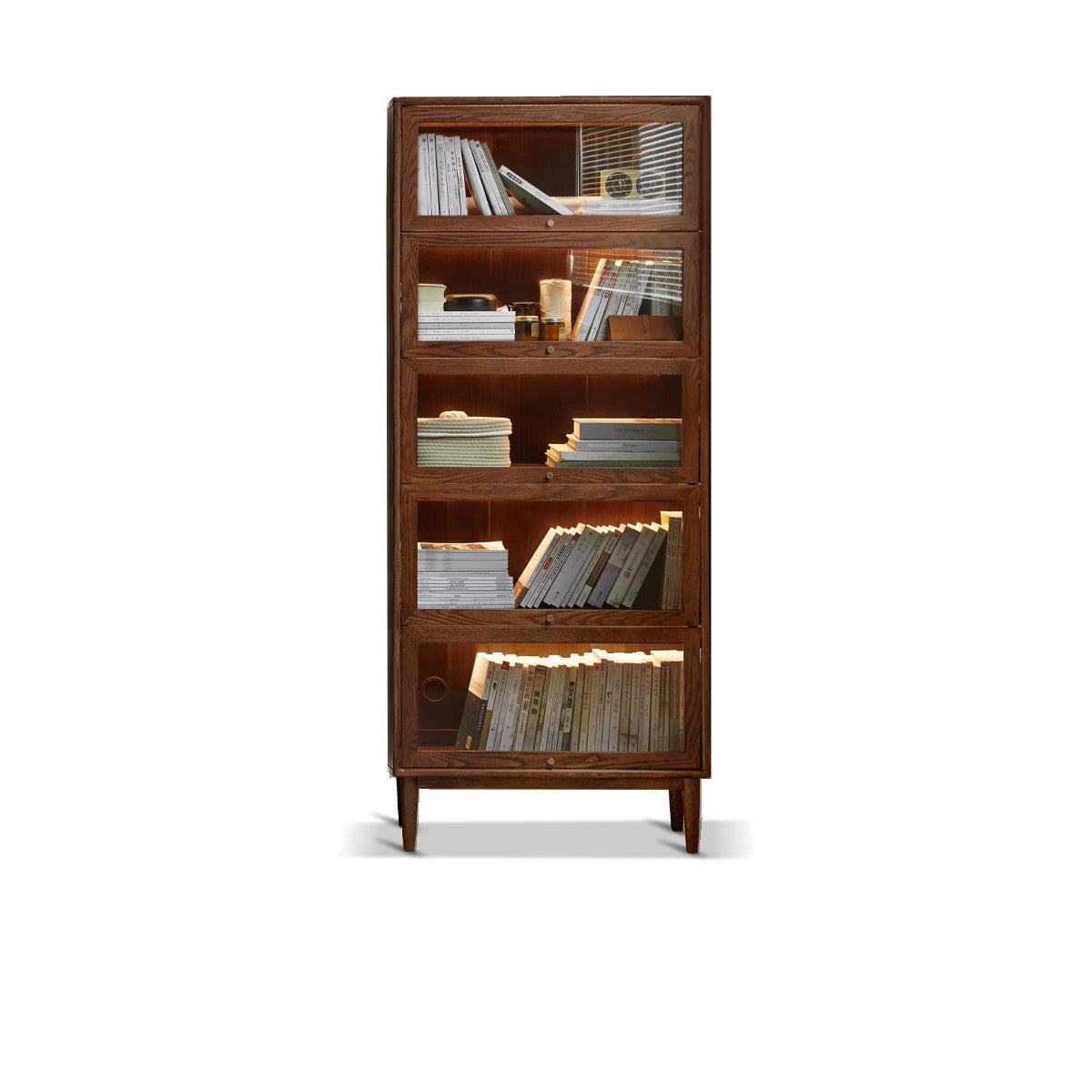 Multi-layer flip door side cabinet, bookcase oak solid wood"