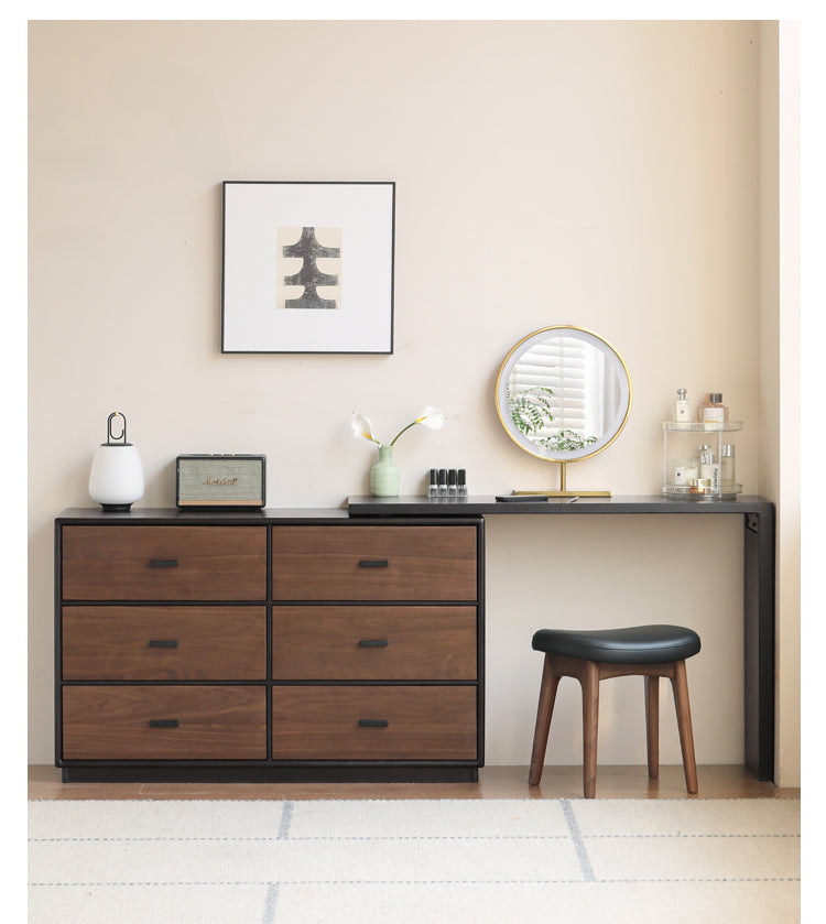 Black Walnut, Oak Solid Wood Italian Light Luxury Dressing Table.