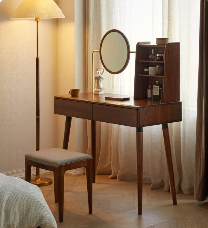 Black Walnut Solid Wood Mirror Dressing Table"