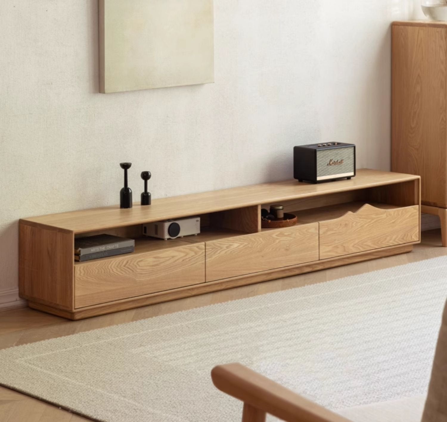 Ash Solid Wood Floor TV Storage Cabinet.