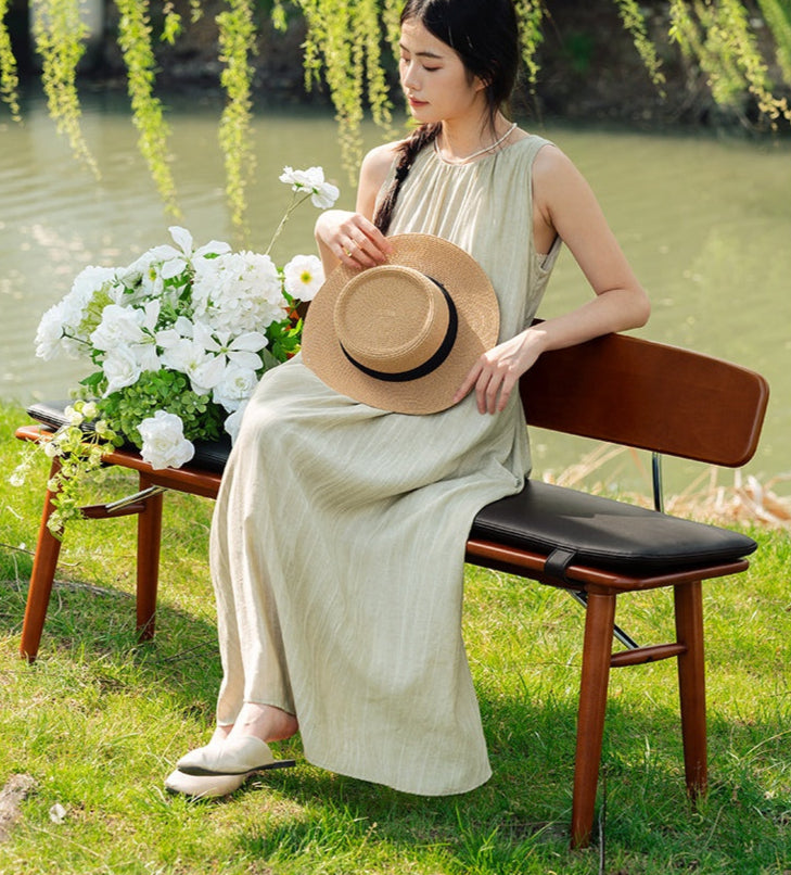 Beech Solid Wood Organic Leather Long Bench