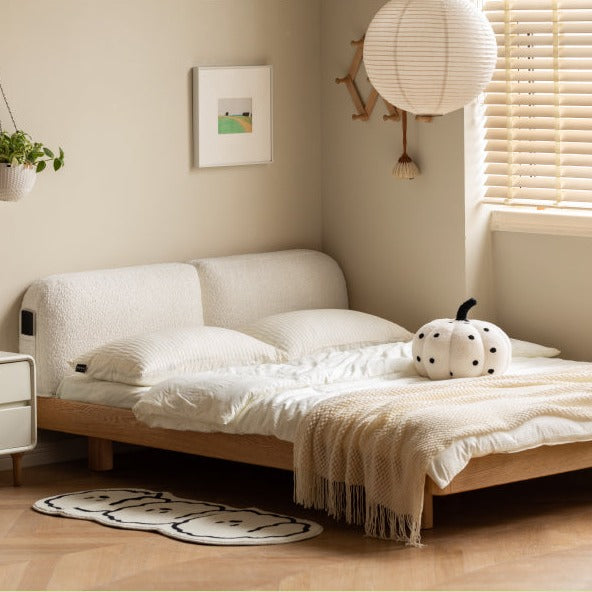 Oak Solid Wood Lamb Fleece Soft Suspension Cream Bed