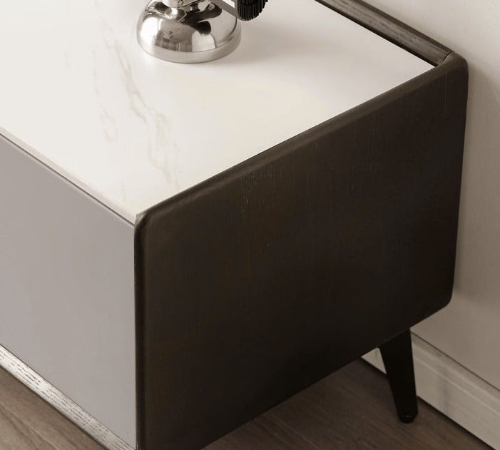 Oak Solid Wood Light Luxury Rock Slab Double Drawer TV Cabinet