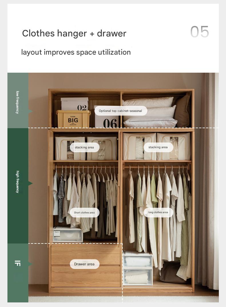 Oak Solid Wood Modern Storage Wardrobe.