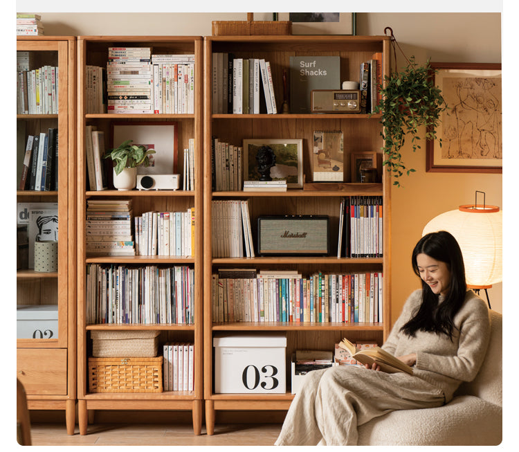 Cherry Solid Wood Freely Combinable Bookshelf with Retro Style Finish