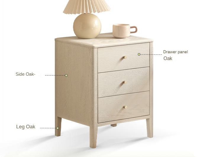 Oak Solid Wood, Solid RubberWood Nightstand Cream Style)
