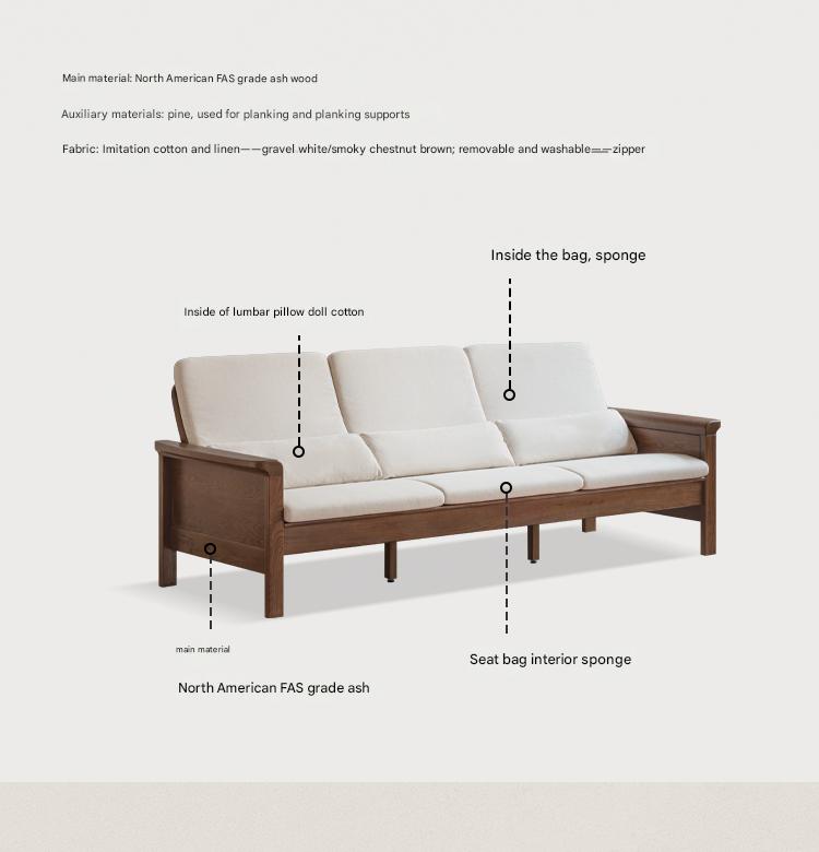 Ash Walnut Colored Straight Fabric Sofa.