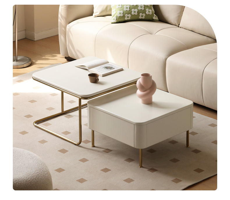 Poplar Solid Wood Combination Telescopic Coffee Table Cream Wind