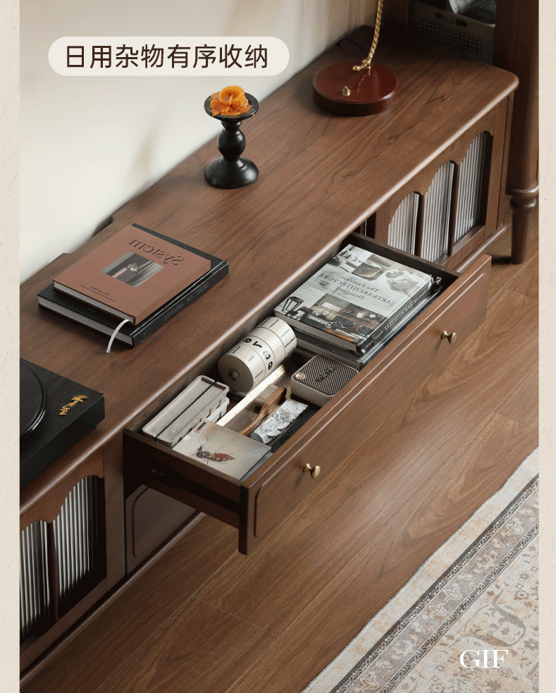 Black Walnut Solid Wood American Retro TV Cabinet.