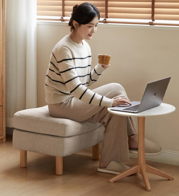 Beech Solid Wood Fabric Footstool