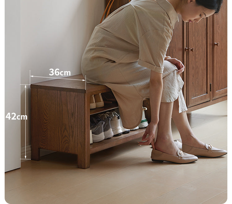 Oak Solid Wood Shoe Stool For Home Entrance