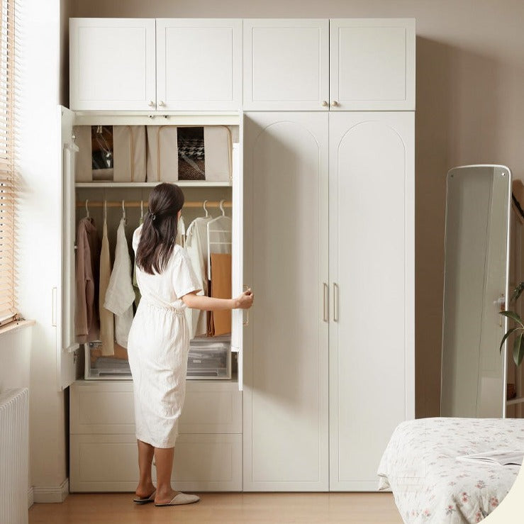 Pine Solid Wood Wardrobe French Cream Style.
