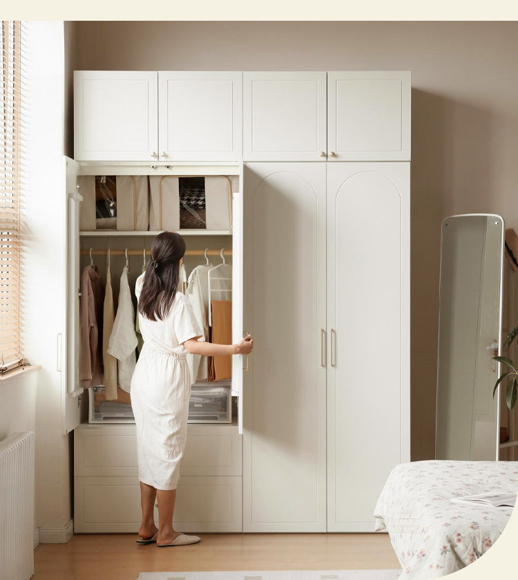 Pine Solid Wood Wardrobe French Cream Style.