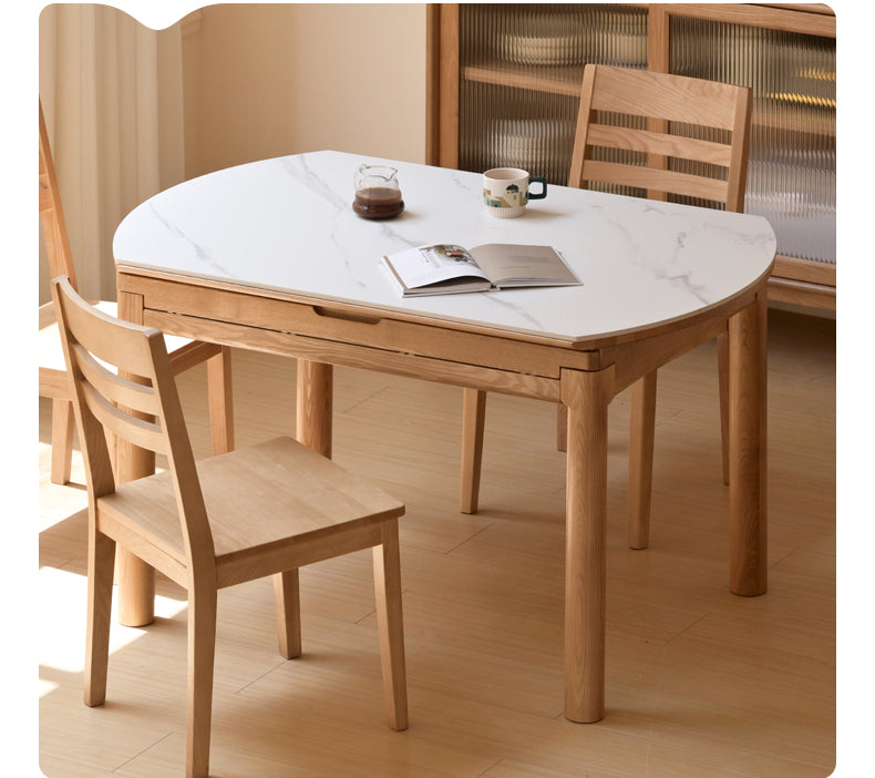 Solid Ruberwood, Oak, Ash Solid Wood Retractable Rock Plate Dining Table