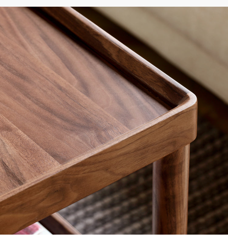 Black Walnut Solid Wood Side Table, Double Layer Storage Shelf