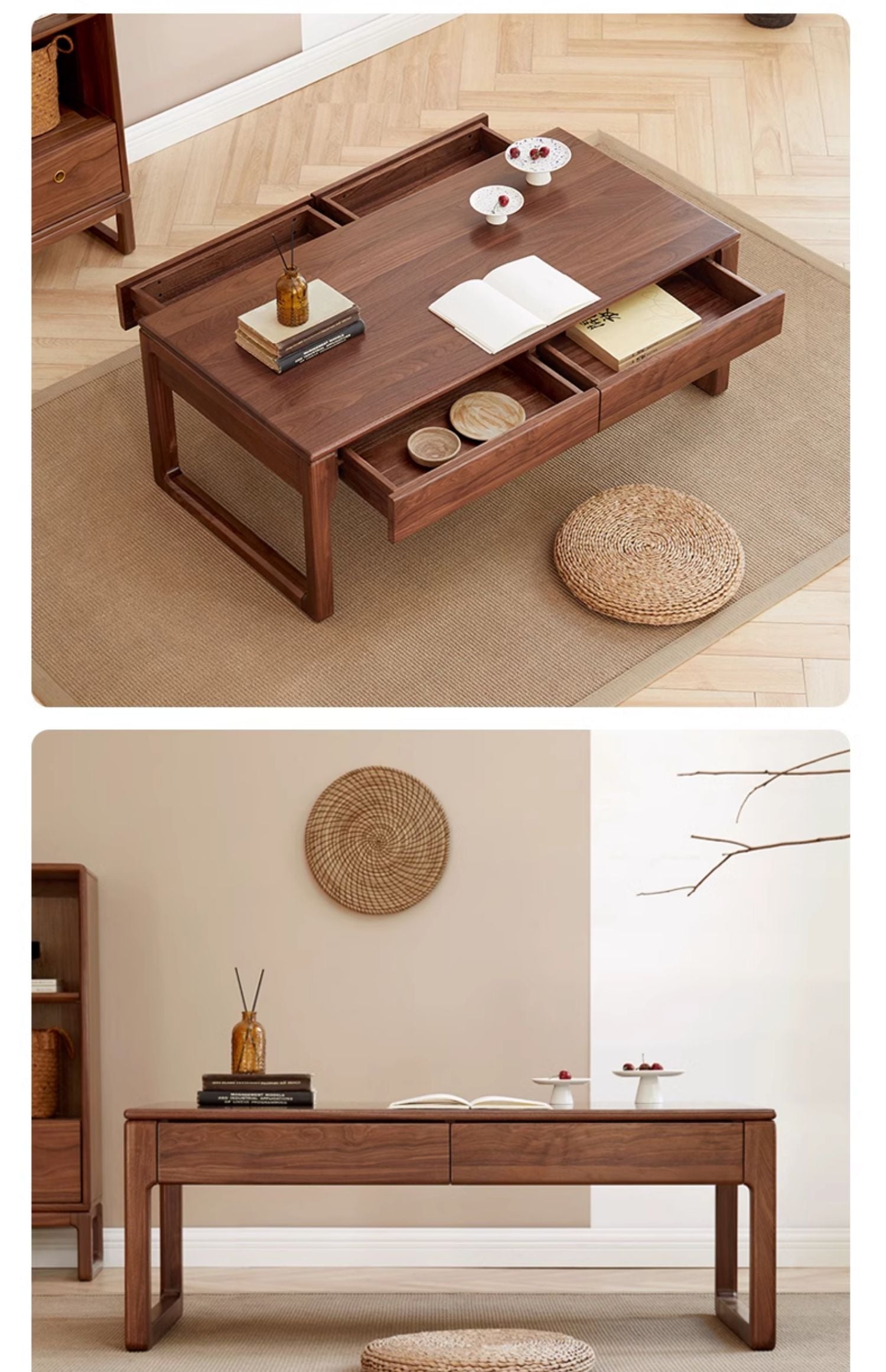Black Walnut, Oak Solid Wood Tea Table