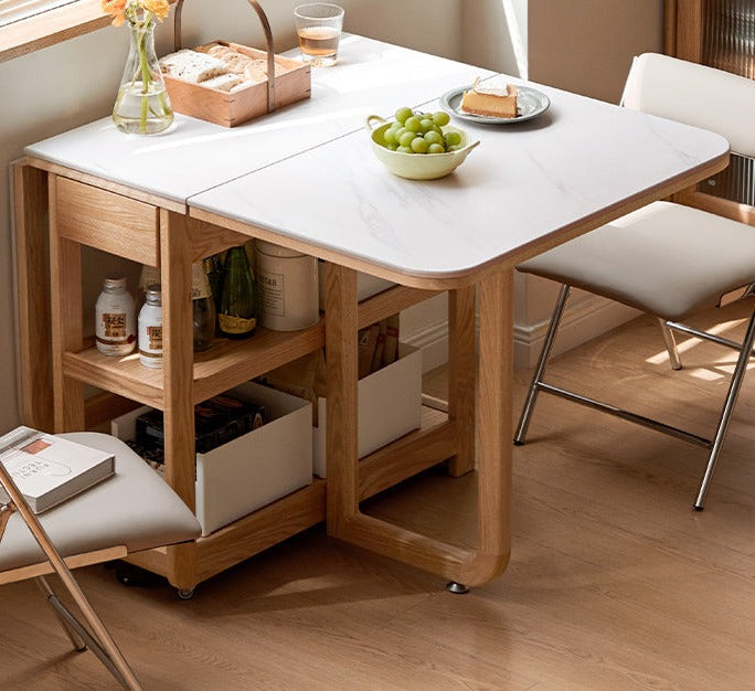 Oak Solid Wood Folding Multi-Functional Storage Telescopic Dining Table