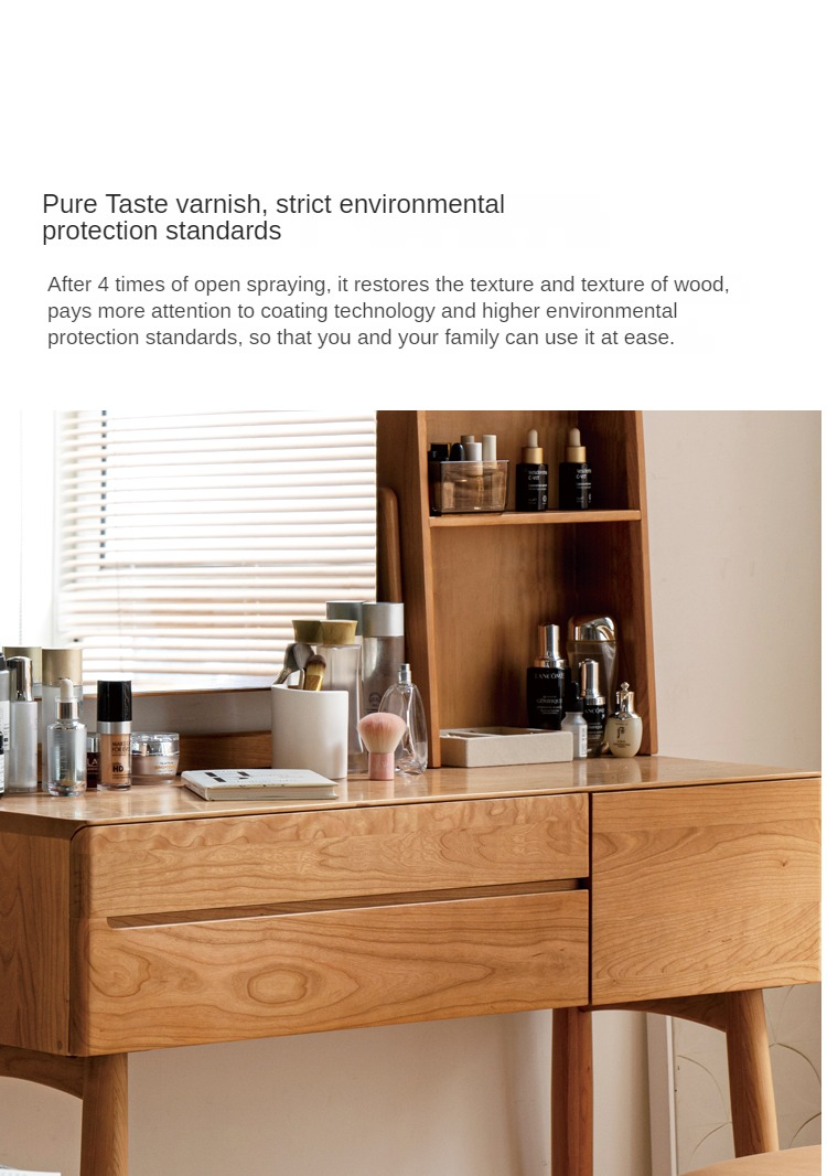 Cherry Solid Wood Vanity Table Nordic Makeup Mirror.