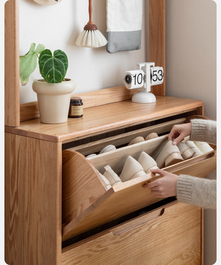 Oak, Poplar Solid Wood Ultra-Thin Shoe Cabinet